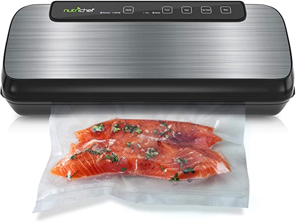 Automatic Vacuum Sealer Machine System - Home Kitchen Simple and Compact Sealing System, Fresh Saver Meal, Storage for Dry/Moist Product, Includes Plastic Roll Bag Starter Kit - NutriChef