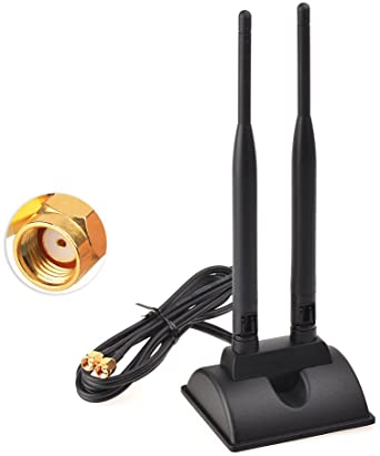 Eightwood External Wifi Antenna 2.4G / 5.8G Dual Frequency Magnetic Base 6dBi with RP-SMA Adapter Extension Cable 2m Compatible for Wifi Camera Wifi Card WLAN PCI Cards Wirelesse Wifi Router Bluetooth