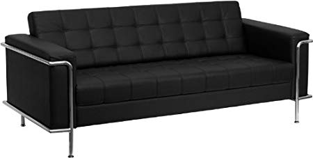 Flash Furniture ZB-LESLEY-8090-SOFA-BK-GG Hercules Lesley Series Contemporary Black Leather Sofa with Encasing Frame