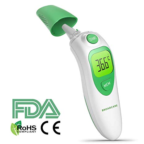 Ear Thermometer, Medical Forehead Thermometer, BROADCARE Infrared Digital Thermometer for Toddler, Children and Adults with FDA and CE Approved