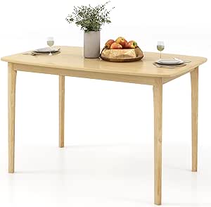 COSTWAY Dining Table, 120 x 70 x 77cm Rectangular Kitchen Table with Rubber Wood Legs & Anti-slip Footpads, 4 Seaters Farmhouse Dinner Table for Home Dining Room Office, Easy Assembly