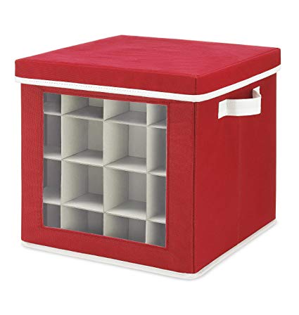 Whitmor Holiday Ornaments Storage Cube with 64 Individual Compartments - Made with Non-Woven Polypropylene Fabric - Transparent Cover for Easy Viewing - Removable Top and Convenient Handle