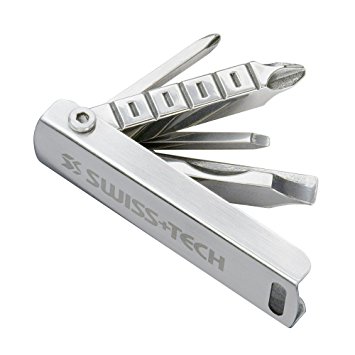 Swiss Tech ST50119 Polished Stainless Steel 6-in-1 Screwdriver Multitool with Rulers for Keychain