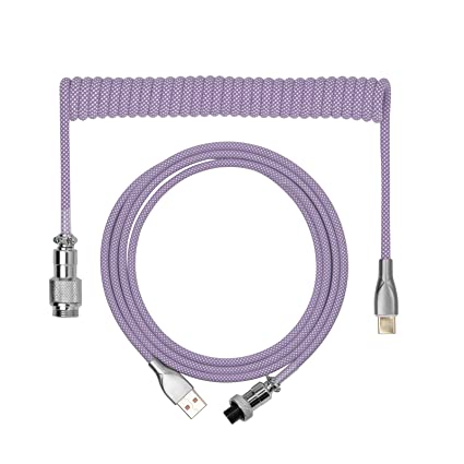 EPOMAKER Macaron Coiled Keyboard Cable 1.8m, USB Type C Cable, Type-C To USB A, TPU Mechanical Keyboard Cable with Detachable Aviator Connector for Gaming Keyboard/Tablet/Phone (Purple)