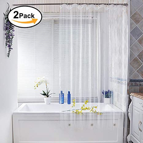 Topsky Clear Shower Curtain Liner, Heavyweight PEVA 8G Mildew Resistant Anti-Bacterial Shower Liner, Non-Toxic and Eco-Friendly, Self-reinforced Grommets (no metal, no rusting) - 72" x 72" (Pack of 2)