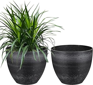 Fetanten 12.5 Inch Plant Pots Indoor, Large Porch Outdoor Planter with Drainage Holes Plug for Plants Flowers and Tomato Vegetable Planting, 2 Pieces Modern Resin Thicken Pots