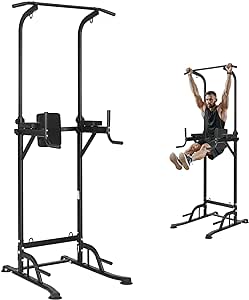 VEVOR Power Tower Dip Station, 10-Level Height Adjustable Pull Up Bar Stand, Multi-Function Home Gym Strength Training Fitness Workout Equipment with 7-Level Adjustable Backrest, PU Elbow Pads, 440LBS