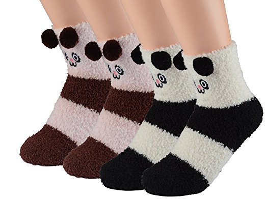 PUTON Women's Animal Fluffy Chenille Winter Crew Socks(Pack of 4)