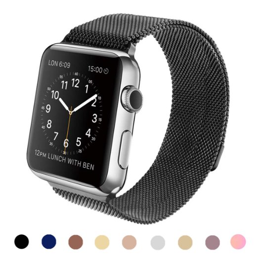 Apple Watch Band Vteyes Milanese Magnetic Closure Clasp Bracelet Metal Watch Band Milanese Loop Stainless Steel Mesh Replacement Wrist Band Strap for Apple Watch Sport Edition 42mm Black