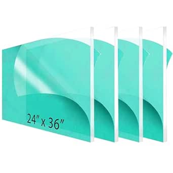 4-Pack 24 x 36” Clear Acrylic Sheet Plexiglass – 1/4” Thick; Use for Craft Projects, Signs, Sneeze Guard and More; Cut with Cricut, Laser, Saw or Hand Tools – No Knives