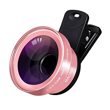 Evershop 2 in 1 iPhone Camera Lens, 0.45X Super Wide Angle Lens  12.5X Macro Lens, Clip-On Cell Phone Lens for iPhone 7/6s/6s Plus/6/5S, Galaxy S8 Plus/S8/S7 Edge/S7(Rose Gold)