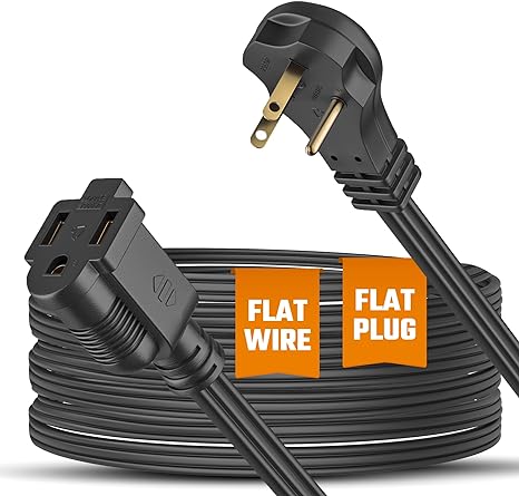 Flat Extension Cord 3 ft for Indoor Use by Bindmaster- UL-Listed 3-Prong Power Cord- Space-Saving Flat Angled Extension Cord- Grounded Outlet Extension Wire- Black
