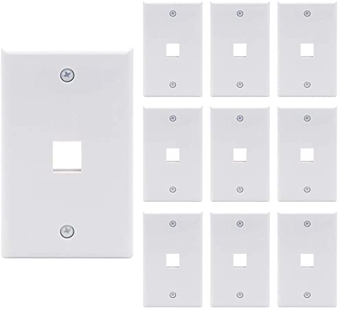 (UL Listed) VCE 1 Port Wall Plate Standard Size Decorator Wallplates Keystone Jack Modular Inserts - White 10-Pack