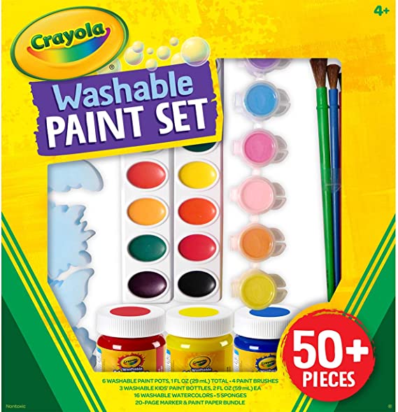 Crayola Washable Paint Set, Over 50 Pieces, Gift for Kids, 4, 5, 6, 7, Multi (54-1076) ,4 Ounces