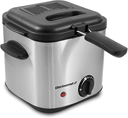 Elite Gourmet EDF1550# Electric 1.5 Qt. / 6 Cup Oil Capacity Deep Fryer, Adjustable Temperature, Removable Basket, Lid with Viewing Window, Stainless Steel