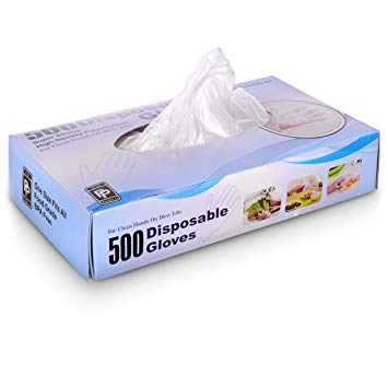 Disposable Poly Gloves, One Size Fits All, 500 ct, Great for Food Preparation, Latex Free, BPA Free Vinyl Gloves