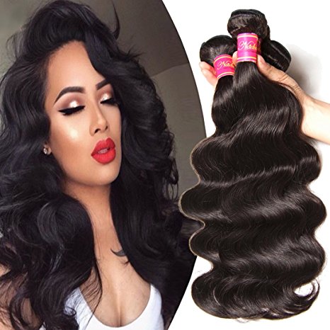 Nadula 7A Good Quality Virgin Peruvian Body Wave Hair Weave Pack of 3 Unprocessed Remy Virgin Human Hair Extensions Natural Color (12 14 16)