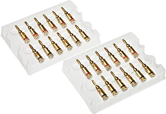 AmazonBasics 24k Gold Connector Banana Plugs, 12 Red/12 Black, Pack of 24