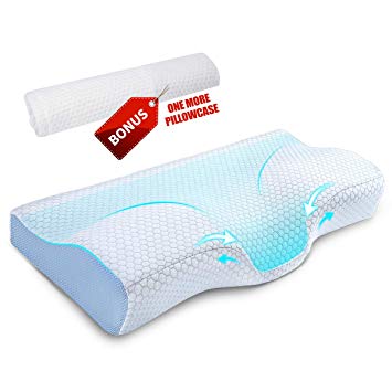 Winjoy Memory Foam Pillow,Cervical Orthopedic Sleeping Pillow for Neck Pain,Contour Bed Pillow Neck Support for Stomach,Back,Side Sleeper Pillow with Free Washable Pillowcase