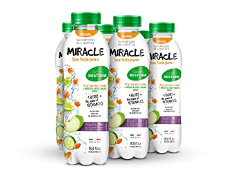 Miracle Sea Buckthorn Organic Juice, Green Restore, NO ADDED SUGAR, (Pack of 6) - Boost immune system, keeps you feeling refreshed and energized all day long.