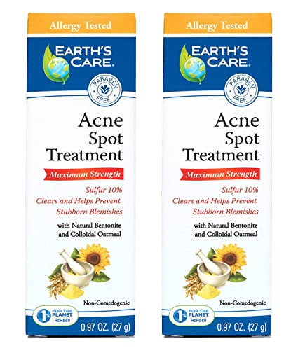 Earth's Care 10% Sulfur Maximum Strength Acne Spot Treatment, No Parabens, Colors or Fragrances, Allergy Tested 0.97 OZ (2 Tubes)