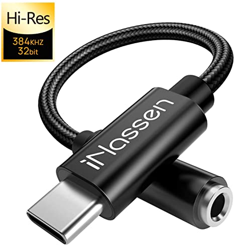 iNassen USB C to 3.5 mm Headphone Jack Adapter Type C to 3.5mm Aux Adapter Nylon Cable with DAC Chipset Compatible with Huawei P20/P30/P30 Pro,Google Pixel 3/2,Sony XZ2,Samsung Note 10(Black)