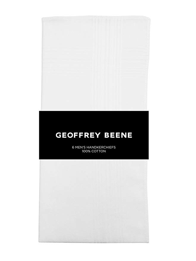 Geoffrey Beene 6 Pack Fine Men's Handkerchiefs 100% Cotton