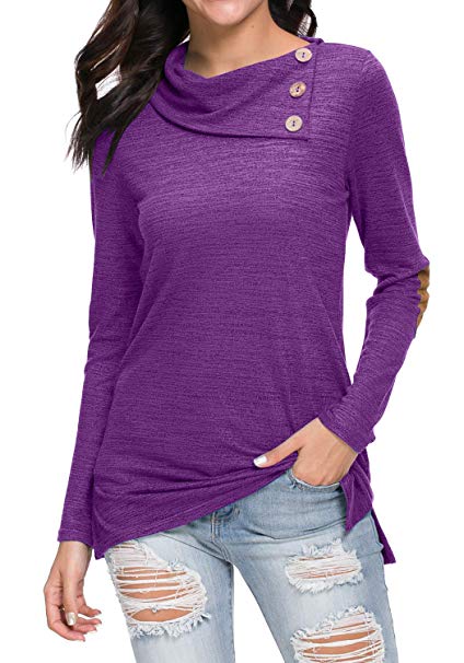 levaca Women's Long Sleeve Loose Casual Tunic Blouse Tops