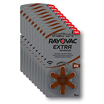 Rayovac Extra Advanced Hearing Aid Batteries, Size 312, Brown Tab, PR41, Pack of 60  - Free Frustration Packaging