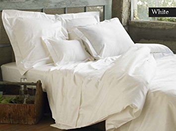 LINEN SOUQ Genuine Premium Egyptian cotton 600 Thread Count, Made In Italy - Impression Italian Finish WHITE 4-Piece Sheet Set, 24 inches Deep Pocket, Single Ply, Solid QUEEN