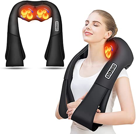 Aerlang Shoulder Neck and Back Massager with Hot Compress, Electric Deep Tissue Kneading Massage Pillow for Neck, Back, Waist, Leg Whole Body Relief, Home, Office and Car Use