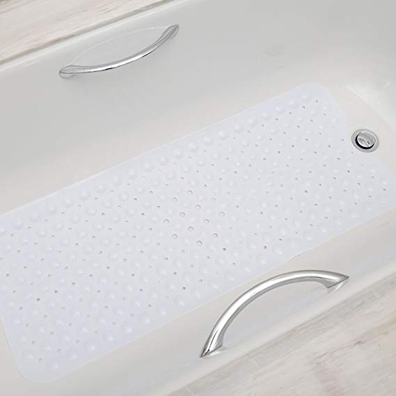 Aveenis Bath Mat for Tub,Non Slip Bathtub Mat Extra Long Tub Shower Mats Machine Washable(39" L x 16" W, White)