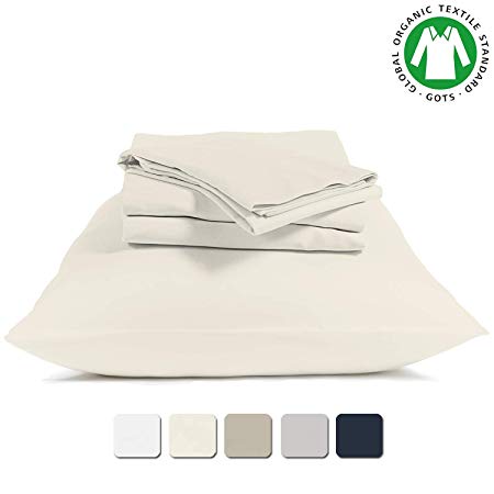 BIOWEAVES 100% Organic Cotton 4 Piece Bed Sheet Set, 300 Thread Count Soft Sateen Weave GOTS Certified with deep Pockets (Full, Natural)