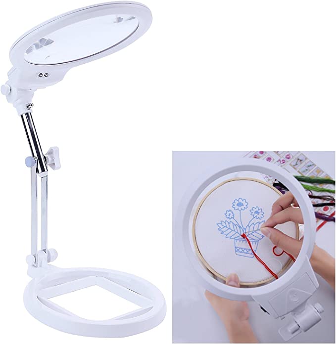 Large Magnifier 2.0X 6.0X Folding & Hand held 2LED Light Lamp Jumbo 5.5 Inch Lens - Best Hands Free Magnifying Glass for Reading and Jewelry Design etc