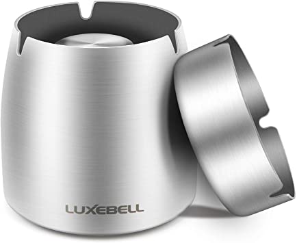 Luxebell Ashtray with Lid for Cigarettes Windproof Outdoor Ashtray Stainless Steel Home Table Office Small Silver