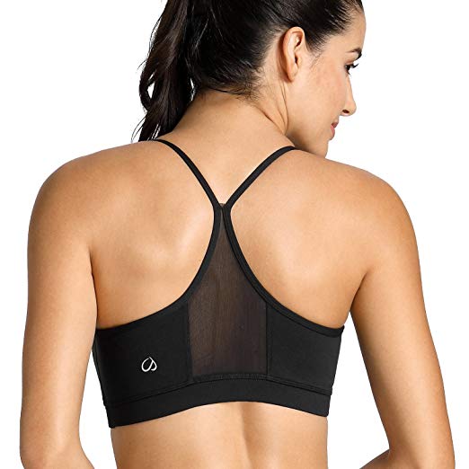 CRZ YOGA Womens Light Support Mesh Yoga Bras with Removable Cups Wirefree Sports Bra