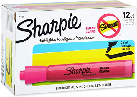 Sharpie 25009 Sanford Brands Tank Highlighters, Chisel Tip, Fluorescent Pink, 12-Count