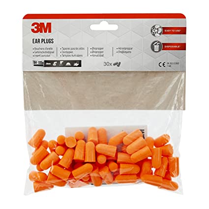 3M Ear Plugs 1100C30 105dB - Comfortable Earplugs for Noise Protection on Construction Site or Workshop - 1 x Large Pack of 30 Pairs, Orange