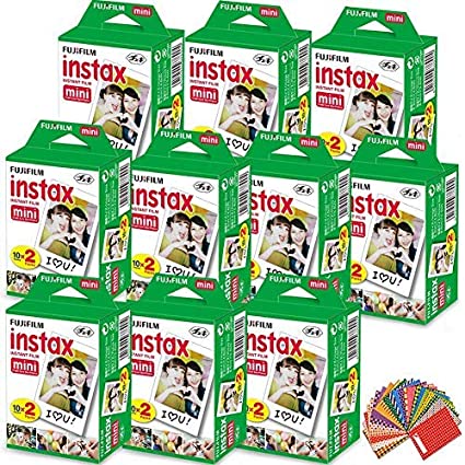 FujiFilm Instax Mini Instant Film 10 Pack (10 x 20) Total of 200 Sheets   240 Assorted Colorful Mini Photo Stickers for FujiFilm Instax Mini 9 8 7 7s 90 70 50s 25 300 Instant Cameras