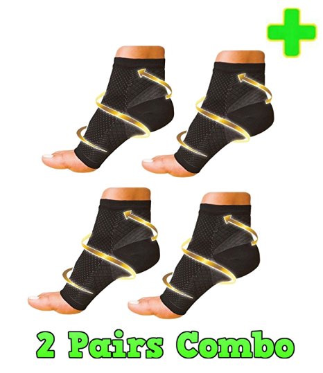 HealthyNees 2 Pairs Combo Foot Ankle Compression Reduce Plantar Fasciitis Heel Arch Pain Sock Sleeve (L/XL)