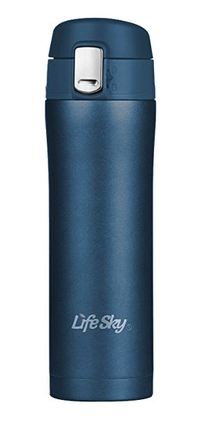 LifeSky Insulated Travel Coffee Mug, Stainless Steel (16 oz), BPA-Free , Lid Lock (Blue)