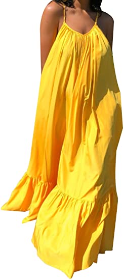 Women's Sleeveless Halter Dress Summer Loose Casual Long Party Beach Maxi Dress(S-5XL)