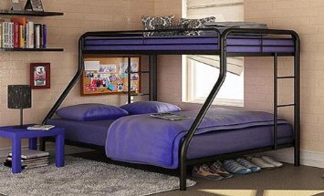 Sturdy Kids Sturdy Twin Over Full Metal Bunk Bed with Stairs. This Durable Steel Frame Bunk Bed For Kids includes full-length guardrails, and the bunk bed does not need a box spring.