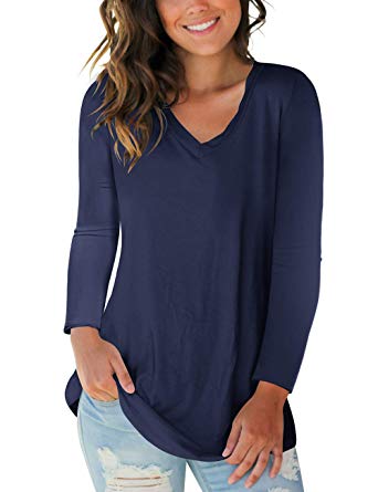 Womens Tops V Neck Tee Casual Short Sleeve and Long Sleeve T Shirts