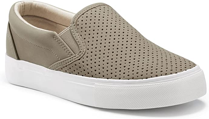 JENN ARDOR Womens Slip On Sneakers Perforated/Quilted Casual Shoes Fashion Walking Flats