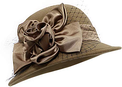 Bellady Women Solid Color Winter Hat 100% Wool Cloche Bucket with Bow Accent