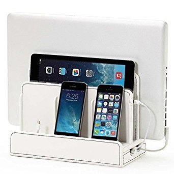 G.U.S. Multi-Device Charging Station Dock & Organizer - Multiple Finishes Available. For Laptops, Tablets, and Phones - Strong Build, White Leatherette