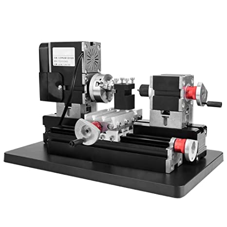 Mini Lathe 12000Rpm 60W, Mini Powerful Motorized Metal Working Lathe 12V DC/5A Machine DIY Tool Metal Woodworking Tool,with Hss Turning Tool, Belt Protection Cover