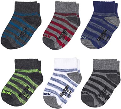 Reebok Baby Boys 6 Pack Quarter Cut Socks with Nonslip Traction Grip (Infant/Toddler)