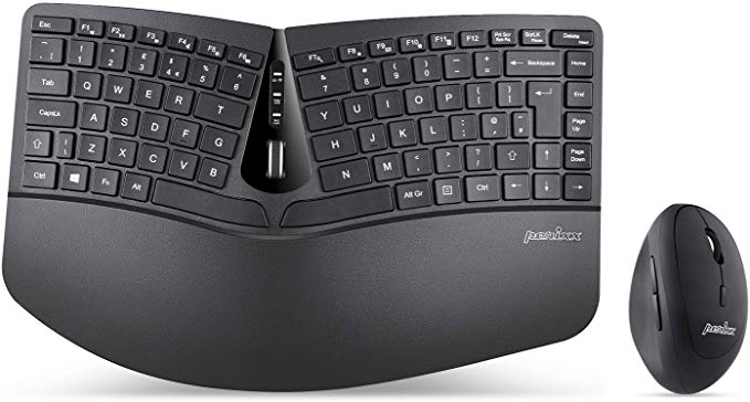 Perixx PERIDUO-606 Wireless Mini Ergonomic Keyboard with Vertical Mouse, Adjustable Palm Rest Stand and Membrane Low Profile Keys, UK Layout